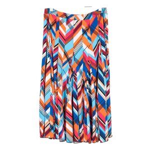 Premise Flare Skirt M Womens NEW Chevron Pink Orange Blue Elastic Waist Midi